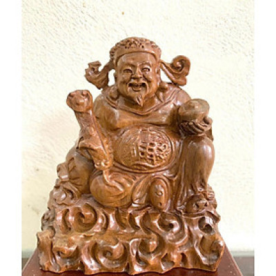 Tượng thần tài bằng gỗ bách xanh thơm nức kt cao 15×8×6cm 