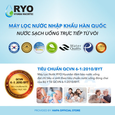 Bộ 5 Lõi Lọc Nước RYO HYUNDAI RP100S Máy Nóng Lạnh, Sediment, Pre-Carbon, UF Membrane Filter, Post Carbon, TCR Filter. Nhập Khẩu Hàn Quốc - Hàng Chính Hãng.