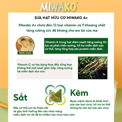 Combo 2 Hộp Sữa Miwako A+ Vị Vani & Vị Gạo Hộp 400g Nhập Khẩu Malaysia, Sữa Hạt Hữu Cơ Cho Bé Từ 1 Tuổi Dị Ứng Đạm Bò Chậm Nói Giúp Phát Triển Trí Não Chiều Cao