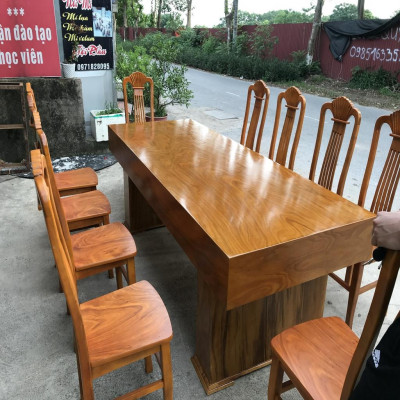 Bộ Bàn Ghế Ăn 10 Ghế Xẻ Quạt Gỗ Cẩm Vàng