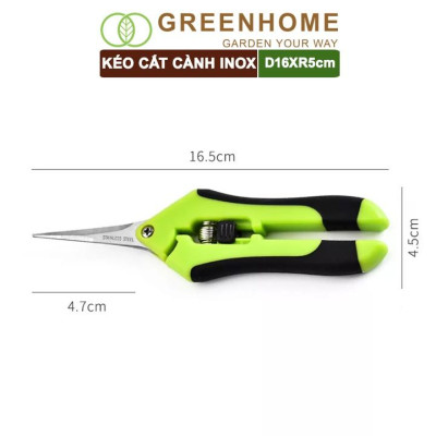 Kéo Cắt Cành GreenHome, D16,5xR4,5cm, Inox, Mũi Nhọn, Siêu Bén, Không Gỉ, Có Khoá An Toàn, Nhiều Màu Lựa Chọn