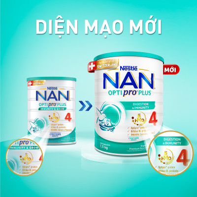 Bộ 2 lon Sữa bột NAN OPTIPRO PLUS 4 Nestle Bé 2-6 tuổi 1500g/lon Giúp tiêu hóa tốt