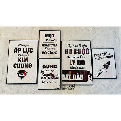 (ẢNH THẬT) Tranh treo tường văn phòng bộ 5 tấm có sẵn khung kèm đinh treo