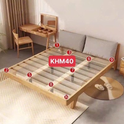 Giường ngủ KHM40 decor kiểu Hàn Quốc màu tự nhiên phủ bóng PU