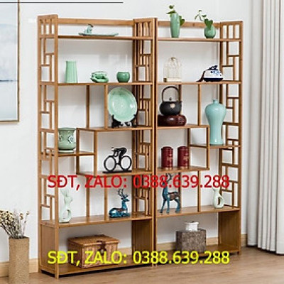 Kệ để sách bằng gỗ tre cao cấp, Kệ để đồ trưng bày gỗ tre hiện đại decor phòng khách MGK052