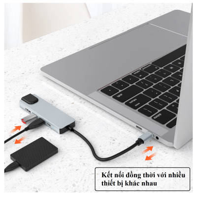 Hub Type C, Hub USB 3.0 5in1, Cổng Chuyển Đổi Type C To HDMI/HDTV, USB 3.0, RJ45, PD, Type C dành cho Mac book, Laptop, PC - Hàng Chính Hãng