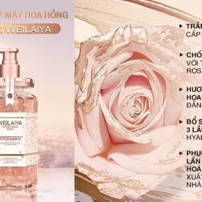 Combo 2 chai Sữa tắm trắng da cánh hoa hồng Damask Weilaiya Grand Rose Extracts Whitening Shower Gel 450ml tặng 1 Bông tắm Weilaiya