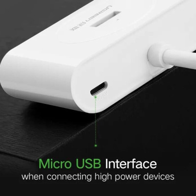 Ugreen UG20283CR113TK 1m màu Trắng Bộ chia HUB USB 3.0 sang 4 USB 3.0 hỗ trợ nguồn micro 5V cổng micro - HÀNG CHÍNH HÃNG
