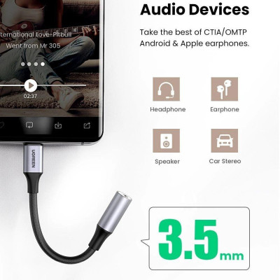 Ugreen UG80154AV161TK 10cm màu xám bộ chuyển USB type C ra 3.5mm Headphone audio hỗ trợ laptop và điện thoại samsung mới - HÀNG CHÍNH HÃNG