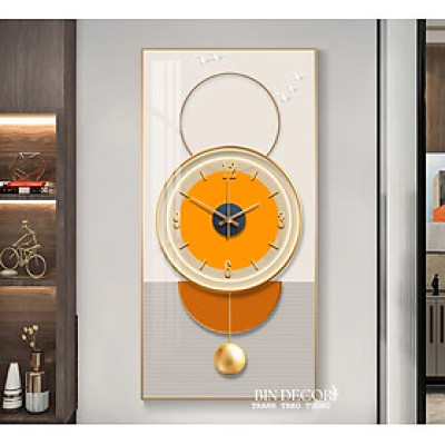 Tranh treo tường đồng hồ cách điệu họa tiết sang trọng khổ dọc kèm đinh treo