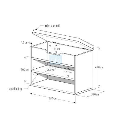 Kệ Giày Màu Sonoma Oak Phối Ghế Bọc Nệm Dài 63cm Thương Hiệu SIB Decor TG12
