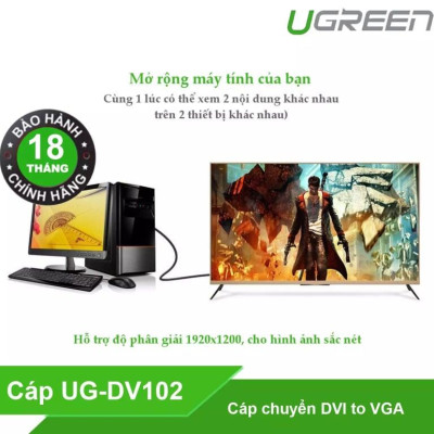 Ugreen UG30741DV102TK 1M màu Đen Cáp chuyển đổi DVI 24 + 5 sang VGA - HÀNG CHÍNH HÃNG