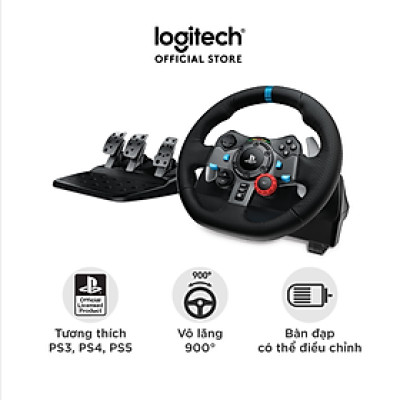 Vô lăng đua xe Logitech G29 Driving Force và bàn đạp thép không gỉ, tay lái bọc da thủ công, phù hợp PS5, PS4, PC, Mac -Hàng chính hãng