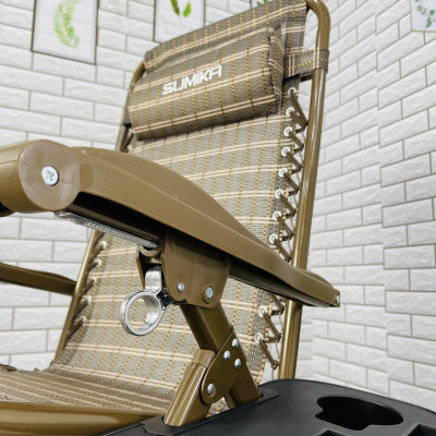 Ghế xếp thư giãn SUMIKA 179 NEW - Khóa bằng kim loại, vải lưới Textilene thoáng khí, tải trọng 300kg, khung ghế bằng thép, có khay đựng ly