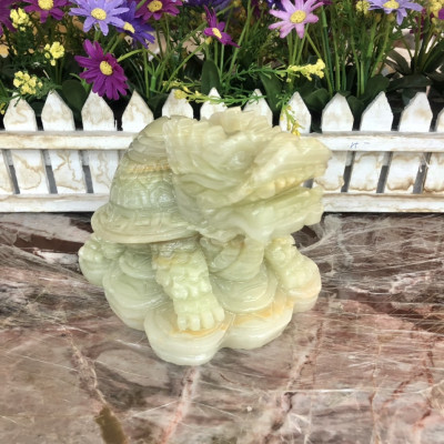 Tượng Long Quy ( Rùa đầu Rồng ) phong thủy đá ngọc Onyx đặt bàn thờ, bàn làm việc - Dài 15cm