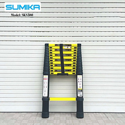 Thang nhôm rút gọn SUMIKA SKS380 - Chiều cao tối đa 3.8m, sơn tĩnh điện, chống trầy xước, khóa chốt cao cấp, đế cao su chống trượt, bậc thang diện tích rộng, nhỏ gọn, tiện lợi di chuyển