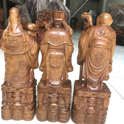 Bộ tam đa phúc lộc thọ dáng gù bằng gỗ bách xanh thơm nức kt cao 30×10×8cm