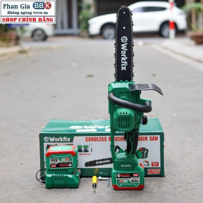 Máy cưa xích pin WORKFIX 21V (WF-CS12BL) 2 Pin 15cell, Động cơ Không chổi than,Cưa Cây, Cắt Cành, Tra Dầu Tự Động