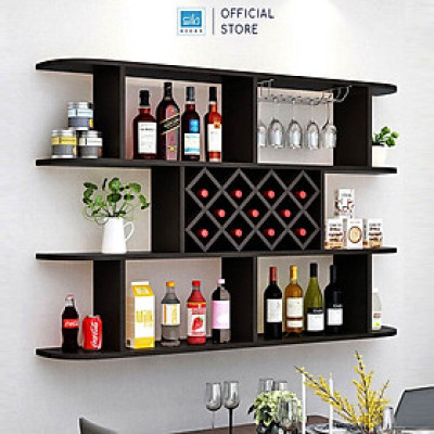 Kệ Để Vang Treo Tường 3 Tầng Bo Góc Hiện Đại Thương Hiệu SIB Decor (Kèm Giá Treo Ly) KR08