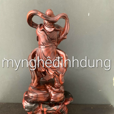 Tượng quan công trấn ải bằng gỗ trắc đỏ đen kt cao 24×12×8cm  