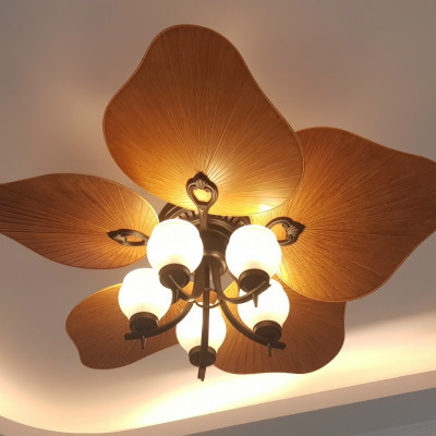 Quạt trần cánh lá, mẫu sang trọng, vừa trang trí và mát, êm, có điều khiển từ xa, động cơ DC tiết kiệm điện 6 tốc độ gió