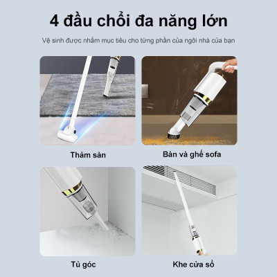Máy Hút Bụi Cầm Tay Không Dây Công Suất 120W Wireless Vacuum Cleaner, Phù Hợp Để Trong Ô Tô, Văn Phòng, Phòng Ngủ Hút tóc, lông chó mèo, bụi bẩn - Hàng chính hãng