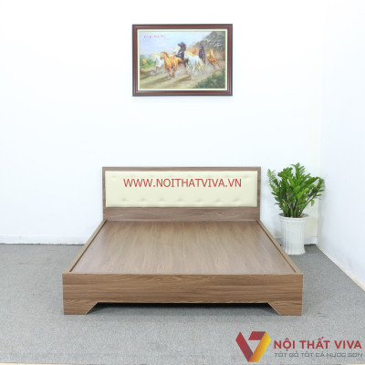 Giường Ngủ Gỗ Mdf Phủ Melamine Bọc Nệm Chân Cao Màu Óc Chó