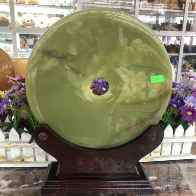 Đồng tiền, đồng điếu may mắn phong thủy chiêu nạp tài lộc đá ngọc Onyx - Đường kính 25 cm