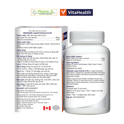 Viên Uống Bổ Sung Canxi Và D3 Giảm Nguy Cơ Loãng Xương VITAHEALTH Liquid Calcium With Vitamin D (30 Viên)