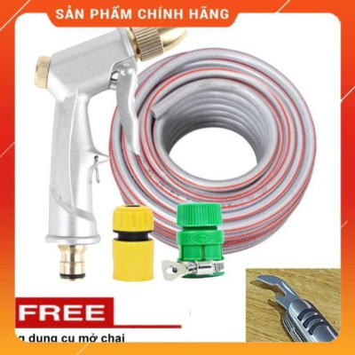 ️ Bộ dây vòi xịt nước rửa xe, tưới cây , tăng áp 3 lần, loại 7m, 10m 206701 đầu đồng,cút,+ mở chai