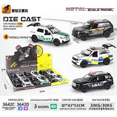 3642D Mô hình xe ô tô kim loại pull-back - bộ 12 chiếc (KT 12x5.3x4.8cm)