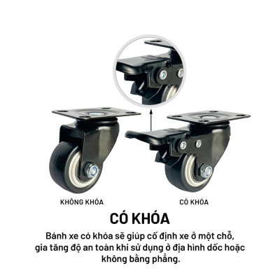 Bánh Xe Đẩy Hàng Có Bạc Đạn Và Khóa ANKAN, Bánh Xe Nhựa PVC Mini 40mm