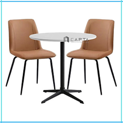 Bộ bàn tròn tiếp khách văn phòng nhỏ mặt gỗ 2 ghế bọc nệm Simili chân sắt nhập khẩu SL TE1541-06W / LUX 35A-P- Coffee table and chair set