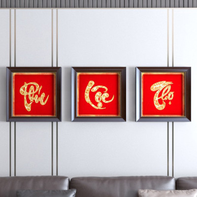 Bộ Tranh chữ Phúc Lộc Thọ thư pháp mạ vàng 24K - Golden Gift Việt Nam