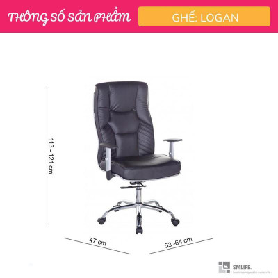 Ghế xoay văn phòng lưng cao bọc da SMLIFE Logan