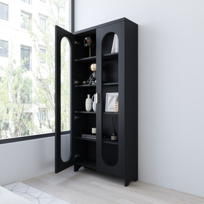 HAPPY FURNITURE , Tủ lưu trữ 2 cửa kính - CHEVY, TLT_049 , 80cm x 28cm x 180cm DxRxC