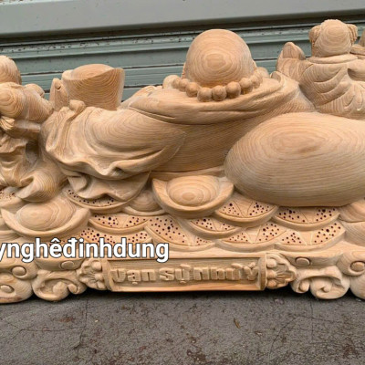 Tượng phật di lặc ngũ phúc bằng gỗ ngọc am thơm nức kt 40×20×20cm 