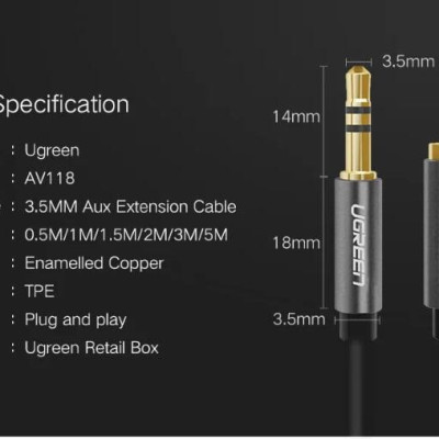 Ugreen UG10592AV118TK 1M màu Đen Cáp âm thanh 3.5mm nối dài - HÀNG CHÍNH HÃNG