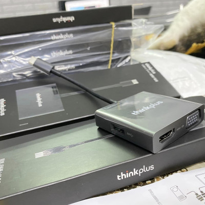 Cáp type C ra HDMI - VGA và USB - 3 trong 1 - Lenovo Thinkplus Type C USB-C 3-in-1 Adapter USB Hub, 4K HDMI 60Hz, VGA, USB 3.0 Type C to HDMI VGA USB 3.0 - Hàng chính hãng