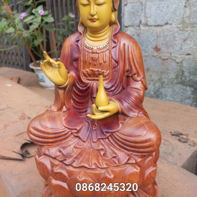 Tượng phật bà quan âm bồ tát bằng gỗ hương đá sơn pu giả cổ kt 40×20×20cm 