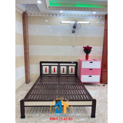 Giường sắt hộp kiểu giả gỗ ĐẠI THÀNH 1m6 x 2m
