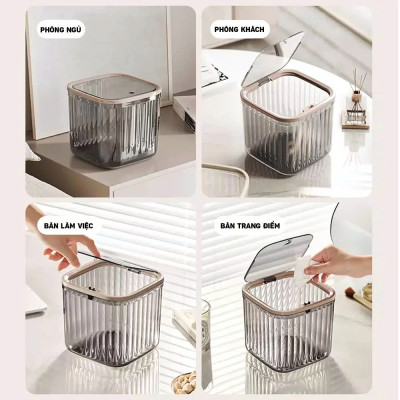 Hộp Rác Mini Để Bàn Văn Phòng, Hộp Đựng Rác Trong Suốt Có Nắp Bật - Hàng chính hãng