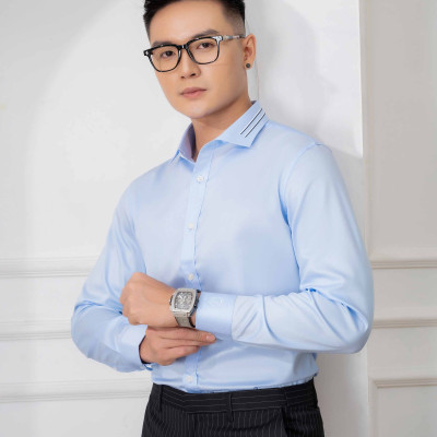 Áo sơ mi nam dài tay ALIGRO cổ bẻ dáng ôm body 100% chất cotton xanh phối cổ  ALGS212