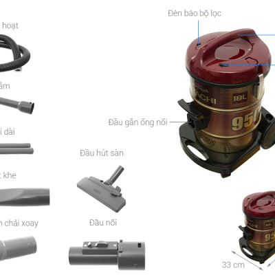 Máy hút bụi công nghiệp Hitachi CV-950F (WR/BK) - Công suất 2100W, Dung tích 18 lít - Hàng Chính hãng