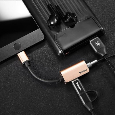 Đầu chuyển Type C sang Audio 3.5mm & Type C Baseus L40 (12cm Type C Male to Type C Female + 3.5mm Female Adapter) - hàng chính hãng