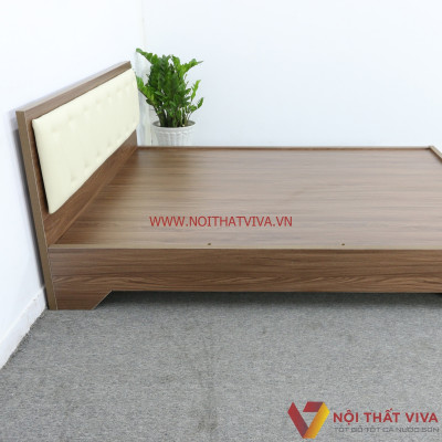 Giường Ngủ Gỗ Mdf Phủ Melamine Bọc Nệm Chân Cao Màu Óc Chó