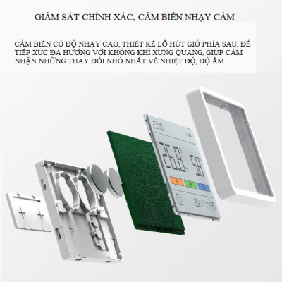 Nhiệt ẩm kế Duka TH1, máy đo nhiệt độ, độ ẩm phòng màn hình lớn 3,67", hiển thị trạng thái nhiệt độ, độ ẩm phòng nhanh chóng chính xác, cài đặt ngày giờ