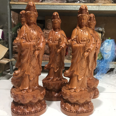 Tượng phật quan thế âm bồ tát đứng trên đài sen bằng gỗ hương đá kt 60×18×17cm