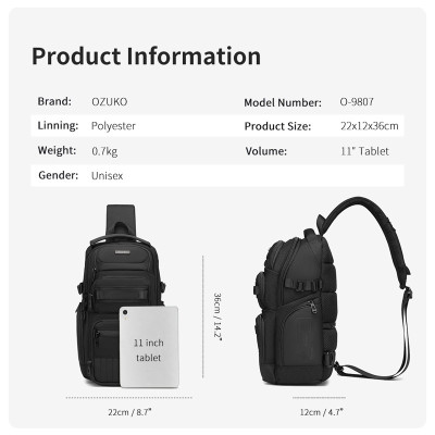 Túi đeo chéo OZUKO Túi cách nhiệt nhiều túi thời trang Dung tích lớn Túi đeo vai nam chống nước ngoài trời