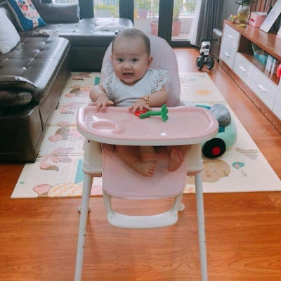 Ghế Ăn Dặm, Ghế Ăn Nâng Hạ Độ Cao Có Nệm Và Bánh Xe - Màu Hồng (Tặng Thìa Ăn Dặm Báo Nóng)